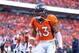 Jan 24, 2016; Denver, CO, USA; Denver Broncos safety T.J. Ward (43) reacts as he celebrates a play against the New England Patriots in the AFC Championship football game at Sports Authority Field at Mile High. The Broncos defeated the Patriots 20-18 to ad