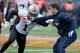 Jan 27, 2016; Mobile, AL, USA; North squad wide receiver Braxton Miller of Ohio State (1) works against a Dallas Cowboys assistant coach on a drill during Senior Bowl practice at Ladd-Peebles Stadium. Mandatory Credit: Glenn Andrews-USA TODAY Sports