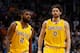PHOENIX, AZ - DECEMBER 28: (R-L) Kevin Love #0 and Kyrie Irving #2 of the Cleveland Cavaliers during the NBA game against the Phoenix Suns at Talking Stick Resort Arena on December 28, 2015 in Phoenix, Arizona. NOTE TO USER: User expressly acknowledges