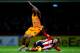 BRENTFORD, ENGLAND - NOVEMBER 03: John Swift of Brentford pulls the shirt of Abel Hernandez of Hull during the Sky Bet Championship match between Brentford and Hull City on November 3, 2015 in Brentford, United Kingdom. (Photo by Jordan Mansfield/Getty
