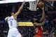 Jan 29, 2016; Oklahoma City, OK, USA; Oklahoma City Thunder guard Russell Westbrook (0) blocks a shot attempt by Houston Rockets guard James Harden (13) at Chesapeake Energy Arena. Mandatory Credit: Mark D. Smith-USA TODAY Sports