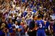LAWRENCE, KS - JANUARY 30: Head coach John Calipari of the Kentucky Wildcats talks with Tyler Ulis #3 during the final minutes of overtime in the game against the Kansas Jayhawks at Allen Fieldhouse on January 30, 2016 in Lawrence, Kansas. (Photo by Jam