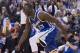December 25, 2015; Oakland, CA, USA; Golden State Warriors forward Draymond Green (23) celebrates in the fourth quarter of a NBA basketball game on Christmas against the Cleveland Cavaliers at Oracle Arena. The Warriors defeated the Cavaliers 89-83. Mand