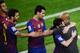 BARCELONA, SPAIN - MAY 05: Lionel Messi of FC Barcelona (2ndL) hugs his Head coach Josep Guardiola of FC Barcelona after scoring his team's third goal during the La Liga match between FC Barcelona and RCD Espanyol at Camp Nou on May 5, 2012 in Barcelona,