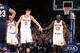 NEW YORK, NY - NOVEMBER 15: Kristaps Porzingis #6 high fives Jerian Grant #13 of the New York Knicks during the game against the New Orleans Pelicans on November 15, 2015 at Madison Square Garden in New York, New York. NOTE TO USER: User expressly acknowl