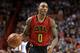 MIAMI, FL - JANUARY 31: Jeff Teague #0 of the Atlanta Hawks brings the ball up during a game against the Miami Heat at American Airlines Arena on January 31, 2016 in Miami, Florida. NOTE TO USER: User expressly acknowledges and agrees that, by downloading
