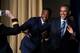WASHINGTON, DC - FEBRUARY 04: U.S. President Barack Obama strikes the Heisman pose with Heisman Trophy winner Derrick Henry at the conclusion of the National Prayer Breakfast on February 4, 2016 in Washington, DC. The National Prayer Breakfast is in it's
