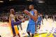 LOS ANGELES, CA - JANUARY 8: Kobe Bryant #24 of the Los Angeles Lakers shakes hands with Kevin Durant #35 of the Oklahoma City Thunder after the game on January 8, 2016 at STAPLES Center in Los Angeles, California. NOTE TO USER: User expressly acknowledg