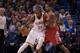 OKLAHOMA CITY, OK - JANUARY 29: Kevin Durant #35 of the Oklahoma City Thunder tries to drive around Trevor Ariza #1 of the Houston Rockets during a NBA game at the Chesapeake Energy Arena on January 29, 2016 in Oklahoma City, Oklahoma. NOTE TO USER: User