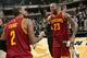 INDIANAPOLIS, IN - FEBRUARY 1: LeBron James #23 and Kyrie Irving #2 of the Cleveland Cavaliers celebrate after the game against the Indiana Pacers on February 1, 2016 at Bankers Life Fieldhouse in Indianapolis, Indiana. NOTE TO USER: User expressly acknow