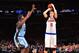 NEW YORK,NY - FEBRUARY 5: Kristaps Porzingis #6 of the New York Knicks shoots the ball against the Memphis Grizzlies at Madison Square Garden on February 5, 2016 in New York,New York NOTE TO USER: User expressly acknowledges and agrees that, by downloadin