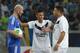 Zidane (left) playing in a charity match alongside Neymar (middle) and Ronaldo (right).