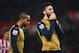 STOKE ON TRENT, ENGLAND - JANUARY 17: Olivier Giroud (R) of Arsenal reacts after failing to score with Theo Walcott during the Barclays Premier League match between Stoke City and Arsenal at Britannia Stadium on January 17, 2016 in Stoke on Trent, Englan