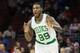 Jan 24, 2016; Philadelphia, PA, USA; Boston Celtics forward Jae Crowder (99) reacts to a three point score against the Philadelphia 76ers during the second quarter at Wells Fargo Center. The Celtics won 112-92. Mandatory Credit: Bill Streicher-USA TODAY S