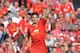 Liverpool's Uruguayan striker Luis Suarez celebrates scoring his team's second goal during the English Premier League football match between Liverpool and Tottenham Hotspur at Anfield in Liverpool, northwest England on March 30, 2014. AFP PHOTO / PAUL ELL
