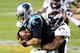 SANTA CLARA, CA - FEBRUARY 07: Cam Newton #1 of the Carolina Panthers is tackled by DeMarcus Ware #94 of the Denver Broncos in the fourth quarter during Super Bowl 50 at Levi's Stadium on February 7, 2016 in Santa Clara, California. (Photo by Maddie Me