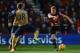 BOURNEMOUTH, ENGLAND - FEBRUARY 07: Matt Ritchie of Bournemouth is blocked by Nacho Monreal of Arsenal (18) during the Barclays Premier League match between A.F.C. Bournemouth and Arsenal at the Vitality Stadium on February 7, 2016 in Bournemouth, Englan
