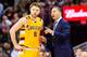 CLEVELAND, OH - JANUARY 30: Matthew Dellavedova #8 talks to head coach Tyronn Lue of the Cleveland Cavaliers during the second half against the San Antonio Spurs at Quicken Loans Arena on January 30, 2016 in Cleveland, Ohio. The Cavaliers defeated the Spu
