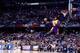 CLEVELAND - FEBRUARY 8: Kobe Bryant #8 of the Los Angeles Lakers goes up for one of his slam dunks that won first place in the NBA All-Star Slam Dunk Contest at Gund Arena on February 8, 1997 in Cleveland, Ohio. NOTE TO USER: User expressly acknowledges