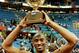 CLEVELAND, : This 08 February, 1997, file photo shows Kobe Bryant, of the Los Angeles Lakers, holding the trophy for winning the NBA Slam Dunk contest at Gund Arena in Cleveland, Ohio. Colorado District Attorney Mark Hurlbert formally charged Bryant 18 J