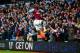 BIRMINGHAM, ENGLAND - MAY 02: Christian Benteke of Aston Villa celebrates scoring his team's second goal during the Barclays Premier League match between Aston Villa and Everton at Villa Park on May 2, 2015 in Birmingham, England. (Photo by Mark Thompso