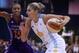 Sep 12, 2014; Chicago, IL, USA; Chicago Sky guard/forward Elena Delle Donne (11) drives to the basket against Phoenix Mercury guard/forward DeWanna Bonner (24) during the second half in game three of the 2014 WNBA Finals at UIC Pavilion. Mandatory Credit