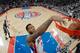 AUBURN HILLS, MI - JANUARY 16: Andre Drummond #0 of the Detroit Pistons dunks the ball against the Golden State Warriors on January 16, 2016 at The Palace of Auburn Hills in Auburn Hills, Michigan. NOTE TO USER: User expressly acknowledges and agrees tha