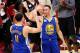 TORONTO, ON - FEBRUARY 13: Klay Thompson of the Golden State Warriors celebrates with teammate Stephen Curry after winning the Foot Locker Three-Point Contest during NBA All-Star Weekend 2016 at Air Canada Centre on February 13, 2016 in Toronto, Canada.