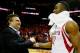 HOUSTON, TX - MAY 17: Dwight Howard #12 of the Houston Rockets celebrates with General Manager Daryl Morey after they defeated the Los Angeles Clippers 113 to 100 during Game Seven of the Western Conference Semifinals at the Toyota Center for the 2015 NB