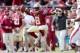 Nov 14, 2015; Tallahassee, FL, USA; Florida State Seminoles defensive back Jalen Ramsey celebrates a turnover against the North Carolina State Wolfpack at Doak Campbell Stadium. Mandatory Credit: Glenn Beil-USA TODAY Sports