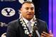 PROVO, UT - DECEMBER 21: Brigham Young University new head football coach, Kalani Sitake talks to the press on December 21, 2015 in Provo, Utah. Stake who played for BYU in the 90's will become BYU's 13 head coach. (Photo by George Frey/Getty Images)