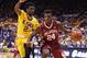 BATON ROUGE, LA - JANUARY 30: Buddy Hield #24 of the Oklahoma Sooners works against Antonio Blakeney #2 of the LSU Tigers during a game at the Pete Maravich Assembly Center on January 30, 2016 in Baton Rouge, Louisiana. Oklahoma defeated LSU 77-75. (Pho