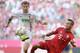 Augsburg's midfielder Daniel Baier (L) and Bayern Munich's Spanish midfielder Thiago Alcantara (R) vie for the ball during the German first division Bundesliga football match FC Bayern Munich v FC Augsburg, in Munich, on September 12, 2015. AFP PHOTO /CH
