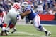 ORCHARD PARK, NY - OCTOBER 04: Richie Incognito #64 of the Buffalo Bills blocks Cullen Jenkins #99 of the New York Giants during the first half at Ralph Wilson Stadium on October 04, 2015 in Orchard Park, New York. (Photo by Jerome Davis/Getty Images)
