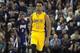 Jan 7, 2016; Sacramento, CA, USA; Los Angeles Lakers guard D'Angelo Russell (1) reacts after making a shot against the Sacramento Kings during the fourth quarter at Sleep Train Arena. The Sacramento Kings defeated the Los Angeles Lakers 118-115. Mandatory