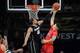 Feb 24, 2016; Boulder, CO, USA; Colorado Buffaloes forward Josh Scott (40) blocks a shot by Arizona Wildcats guard Gabe York (1) in the first half at the Coors Events Center. Mandatory Credit: Ron Chenoy-USA TODAY Sports