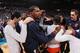 OKLAHOMA CITY, OK- FEBRUARY 21: Kevin Durant #35 of the Oklahoma City Thunder huddles with his team before the game against the Cleveland Cavaliers on February 21, 2016 at Chesapeake Energy Arena in Oklahoma City, Oklahoma. NOTE TO USER: User expressly a