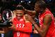 TORONTO, ON - FEBRUARY 14: MVP Russell Westbrook #0 of the Oklahoma City Thunder and the Western Conference is congratulated by teammate Kevin Durant #35 after defeating the Eastern Conference during the NBA All-Star Game 2016 at the Air Canada Centre on