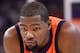 OAKLAND, CA - FEBRUARY 06: Kevin Durant #35 of the Oklahoma City Thunder looks on against the Golden State Warriors during an NBA basketball game at ORACLE Arena on February 6, 2016 in Oakland, California. NOTE TO USER: User expressly acknowledges and ag