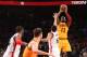 TORONTO, CAN - FEBRUARY 26: LeBron James #23 of the Cleveland Cavaliers shoots against the Toronto Raptors during the game on February 26, 2016 at Air Canada Centre in Toronto, Canada. NOTE TO USER: User expressly acknowledges and agrees that, by download