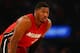NEW YORK, NY - FEBRUARY 28: Joe Johnson #2 of the Miami Heat looks on against the New York Knicks at Madison Square Garden on February 28, 2016 in New York City. NOTE TO USER: user expressly acknowleges and agrees by downloading and/or using this Photogr