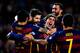 BARCELONA, SPAIN - FEBRUARY 28: Gerard Pique of Barcelona is celebrated by his team after scoring his team's second goal during the La Liga match between FC Barcelona and Sevilla FC at Camp Nou on February 28, 2016 in Barcelona, Spain. (Photo by Vladimi