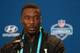 Feb 27, 2016; Indianapolis, IN, USA; Clemson defensive back Mackensie Alexander speaks to the media during the 2016 NFL Scouting Combine at Lucas Oil Stadium. Mandatory Credit: Trevor Ruszkowski-USA TODAY Sports