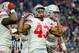 GLENDALE, AZ - JANUARY 01: Linebacker Darron Lee #43 of the Ohio State Buckeyes celebrates during the fourth quarter of the BattleFrog Fiesta Bowl against the Notre Dame Fighting Irish at University of Phoenix Stadium on January 1, 2016 in Glendale, Ariz