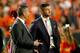 GLENDALE, AZ - JANUARY 11: Urban Meyer talks with Tim Tebow during the 2016 College Football Playoff National Championship Game at University of Phoenix Stadium on January 11, 2016 in Glendale, Arizona. (Photo by Ronald Martinez/Getty Images)