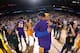 OAKLAND, CA - NOVEMBER 24: Stephen Curry #30 of the Golden State Warriors hugs Jordan Clarkson #6 of the Los Angeles Lakers after the Golden State Warriors win their 16th game in a row against the Los Angeles Lakers, breaking an NBA franchise record on No