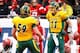Quarterback Carson Wentz celebrates a touchdown in the FCS National Championship Game with left tackle Joe Haeg.