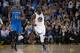 Mar 3, 2016; Oakland, CA, USA; Golden State Warriors forward Draymond Green (23) celebrates after a basket against Oklahoma City Thunder forward Kevin Durant (35) during the first quarter at Oracle Arena. Mandatory Credit: Kelley L Cox-USA TODAY Sports
