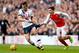 LONDON, ENGLAND - MARCH 05: Erik Lamela of Tottenham Hotspur has his shorts pulled by Hector Bellerin of Arsenal during the Barclays Premier League match between Tottenham Hotspur and Arsenal at White Hart Lane on March 5, 2016 in London, England. (Phot