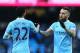 MANCHESTER, ENGLAND - MARCH 05: Nicolas Otamendi (R) and Gael Clichy (L) of Manchester City celebrate their win in the Barclays Premier League match between Manchester City and Aston Villa at Etihad Stadium on March 5, 2016 in Manchester, England. (Phot
